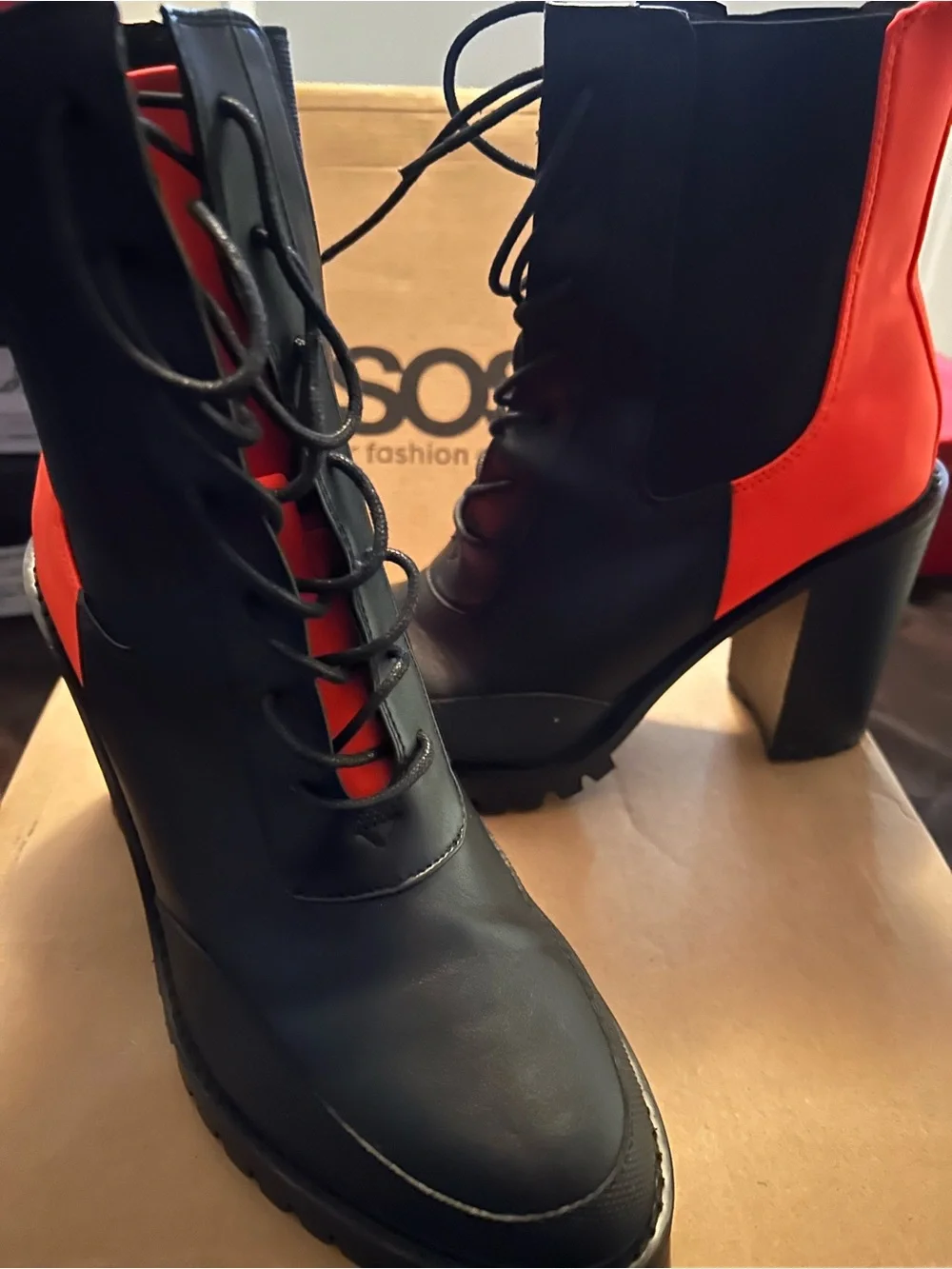 ASOS Black and Orange Chelsea Lug Ankle Boots